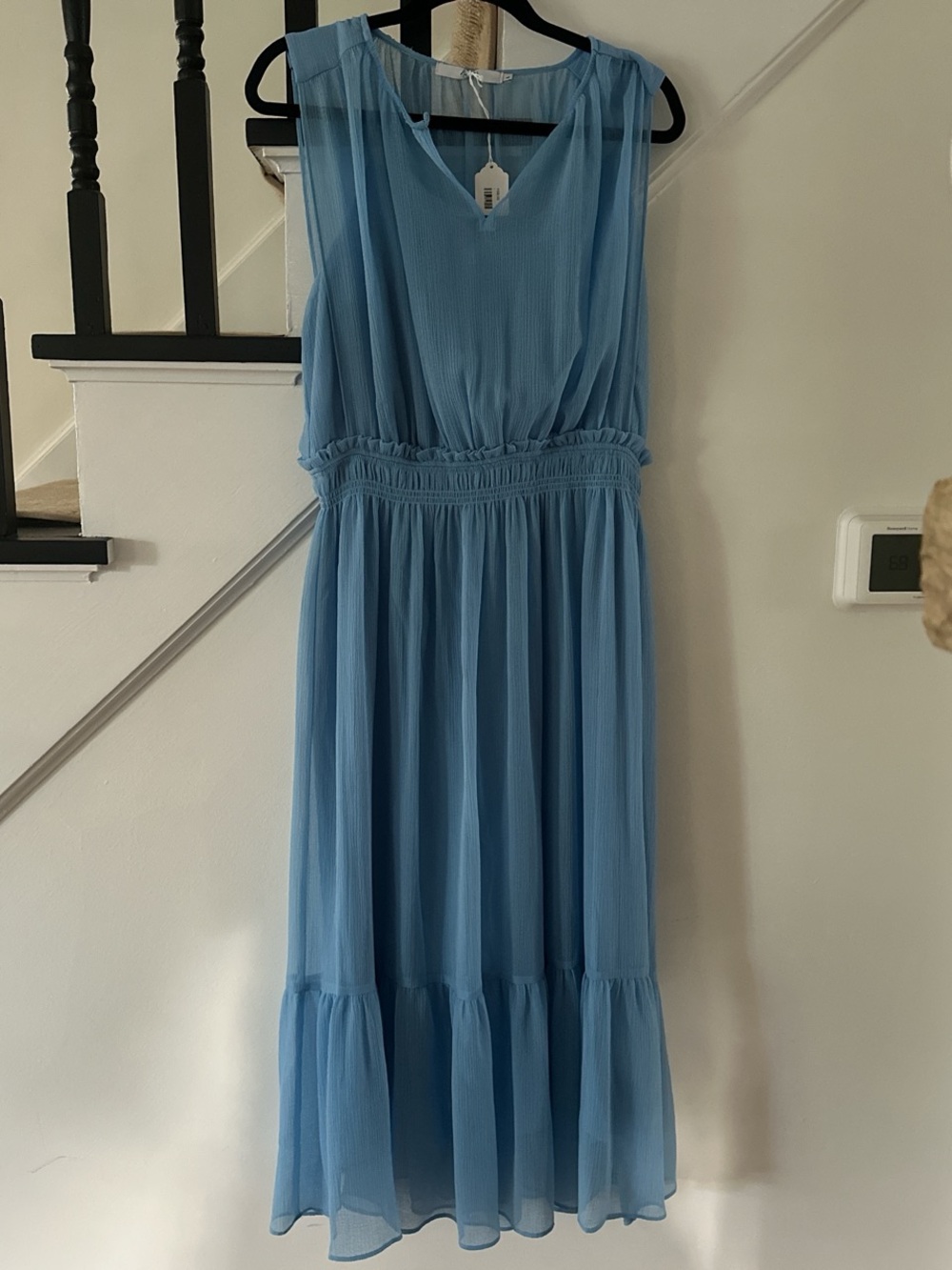 NWOT Au Lait Blue Sleeveless Ruffled Waist Maxi Dress